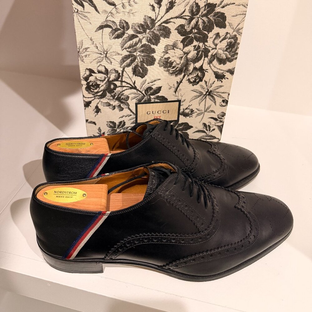 GUCCI Sylvie Web brogue leather Oxford Dress shoes Black 8.5/9 Excellent